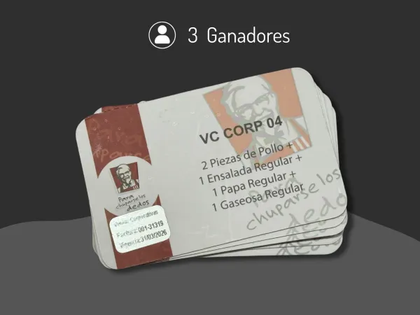 Vales de consumo KFC 2 pz - 3 ganadores
