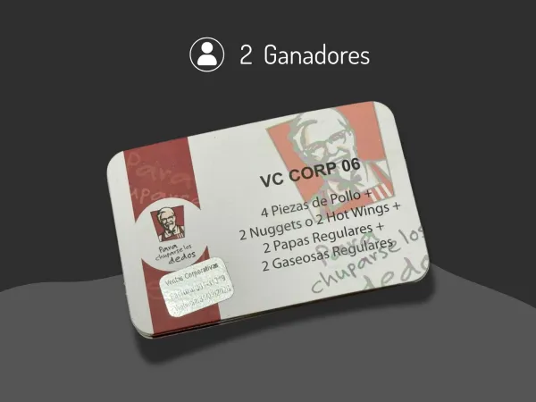 Vales de consumo KFC 4 pzas – 2 ganadores